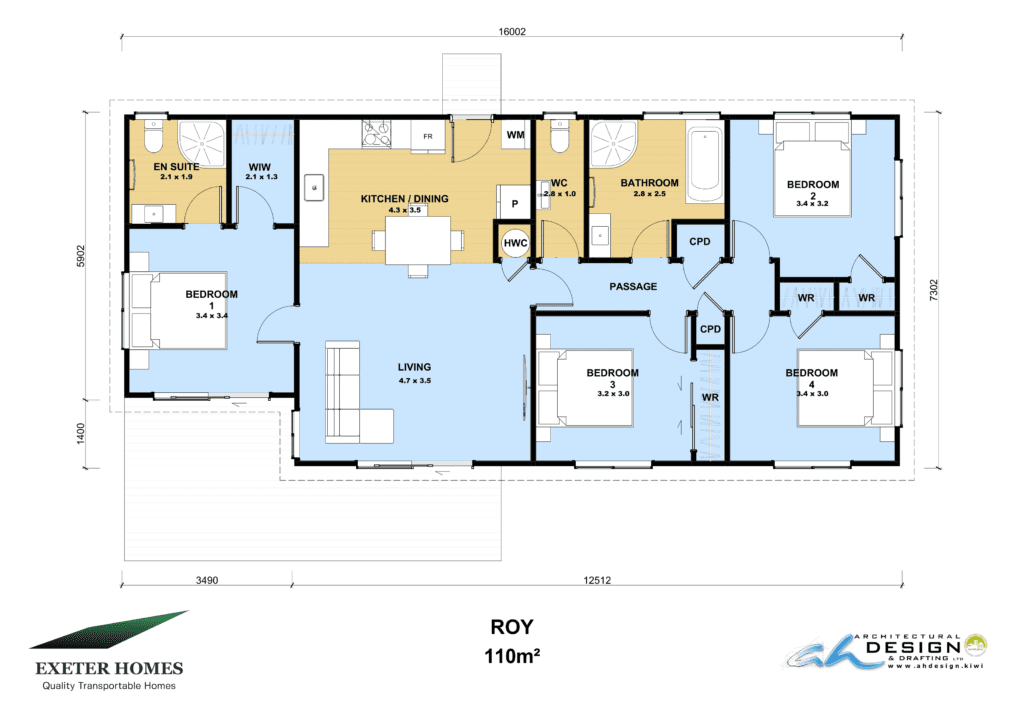 4 bedroom Transportable Home Plan 110m2 "Roy"