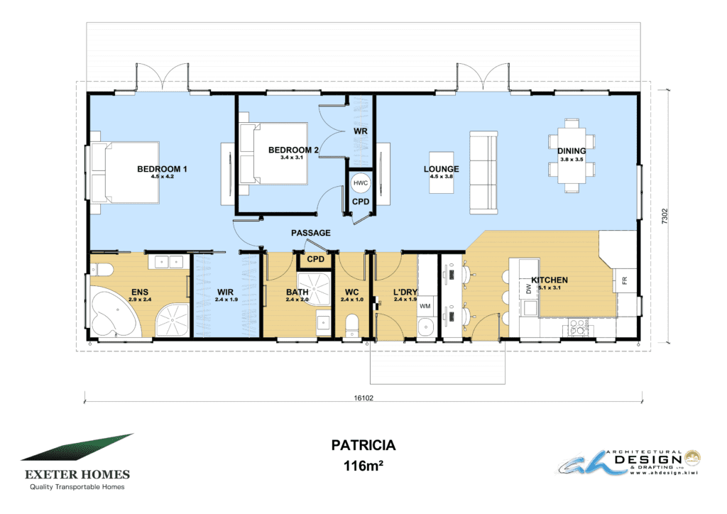 Exeter Homes "Patricia" 116m2 2 bedroom Home Plan